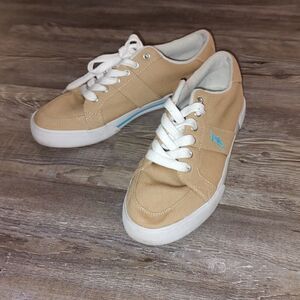Ralph Lauren Polo Men's Halida tan canvas sneakers shoes Sz 9